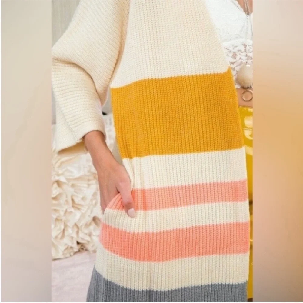Colorblock Boho Med/Lg Striped Dolman Sleeve Cardigan By Together